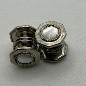 Edwardian Men's Cuff Links, Mother of Pearl, Octagon, Snap, Circa 1900s, Vintage